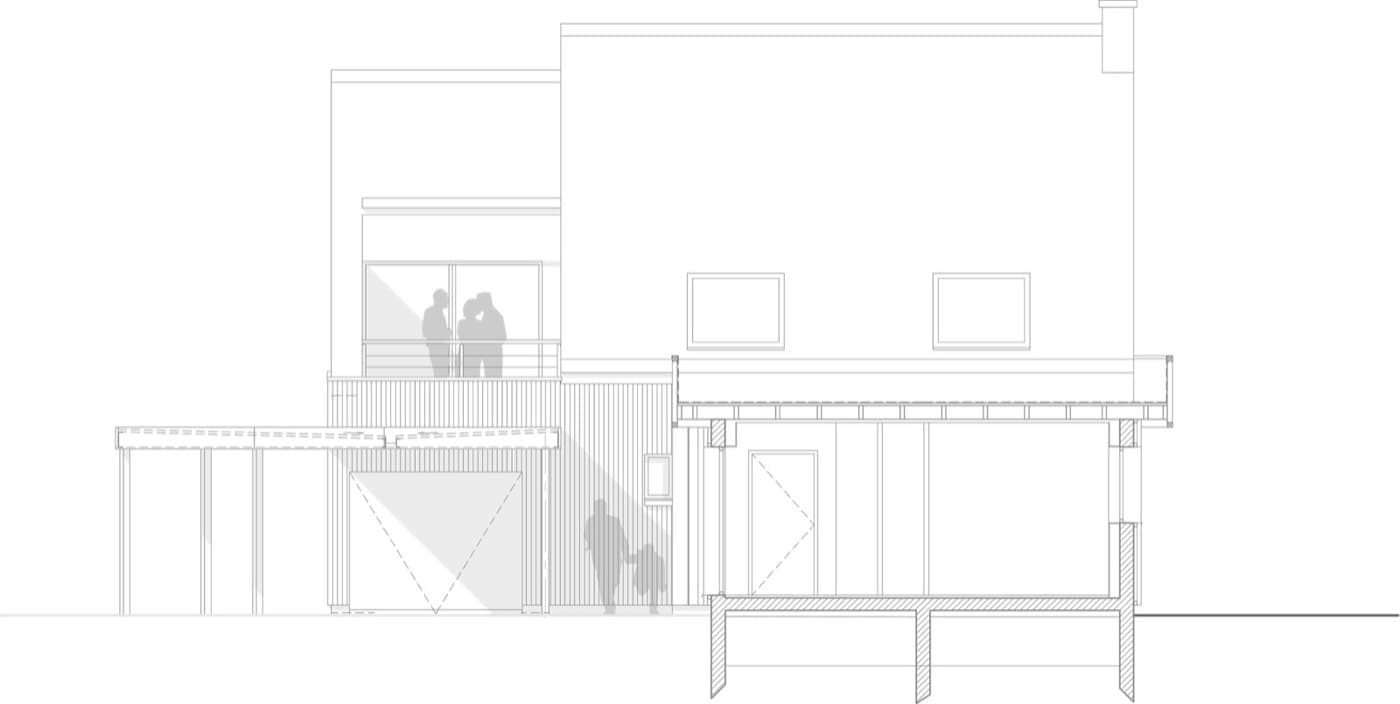 Coupe et plan d'une maison : l'axe de la lumière
